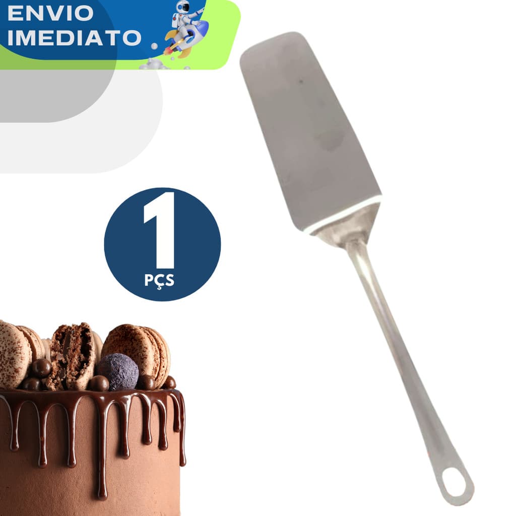 1 Espátula Reta Aço Inox Qualidade Premium Utensílios Cozinha Lanche Lanchonete Bolo Lasanha Pizza Confeitaria Pegador