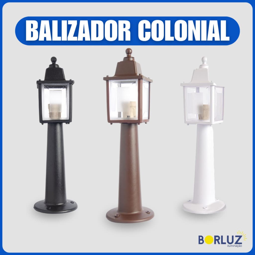 Luminária de Chão Poste de Jardim Balizador Colonial Quadrado E27 Bivolt Área Externa