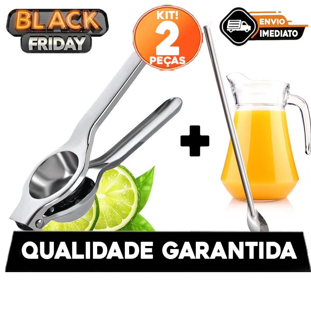 Kit Espremedor de Limão e Colher Longa para Jarra de Suco Bailarinha Espremedor p/ Caipirinha e  Colher p/ Mexer Sucos