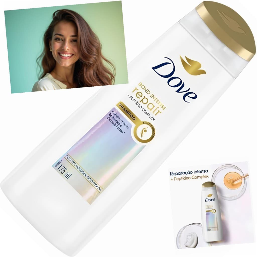 Shampoo Dove Bond Intense Repair 175ml Petídeo Complex Repara Cabelo Danificado 10x Mais Forte Brilho Extra 48h