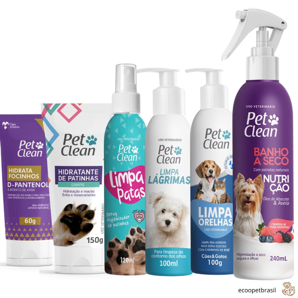 Kit Higiene Premium Pet Clean + Auuwoo – Banho a Seco, Hidratantes e Limpeza Completa para Cães e Gatos no Dia a Dia