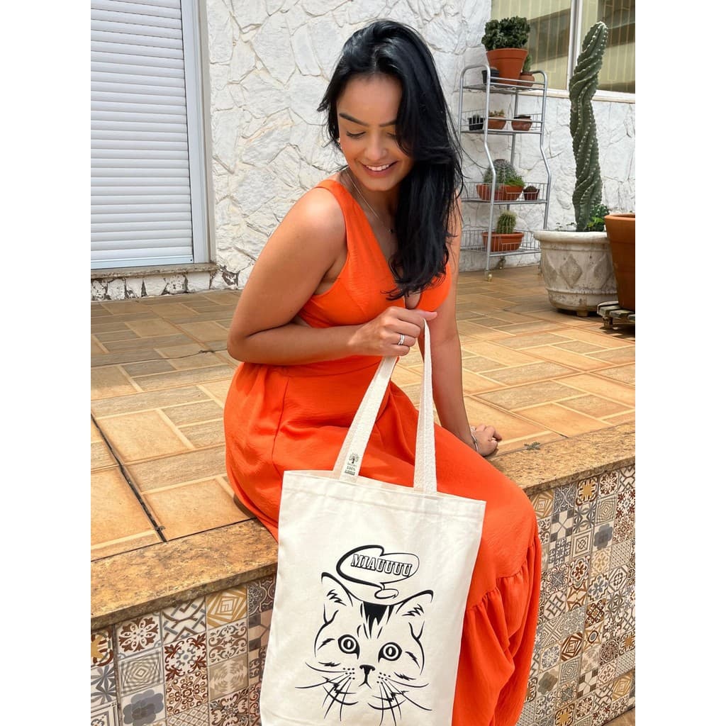 Ecobag Desenho Gato Cat Miau Algodão Cru Sacola 35x40 Qualidade Pronta Entrega Gato Miau