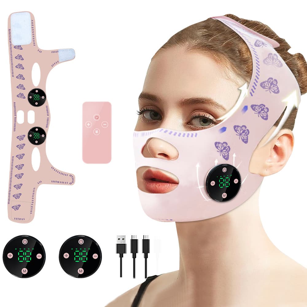 EMS Máscara De Contorno Facial Cabeça Massagem V Linha Levantamento Moldar Emagrecimento Cinta Carregamento USB Elétrico