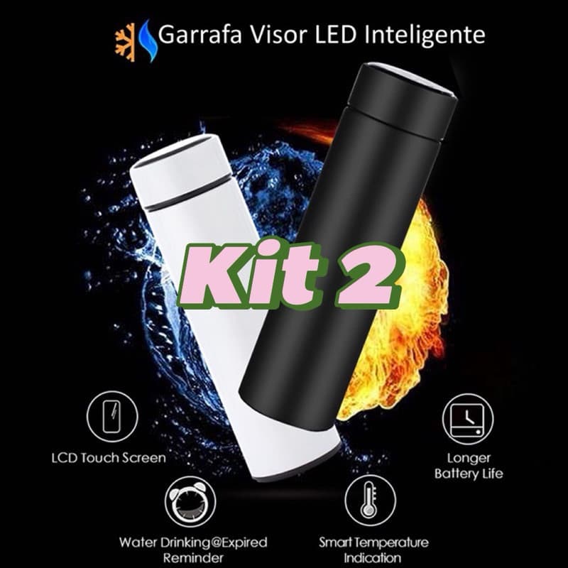 Kit 2 Garrafa Térmica Inox Inteligente Com Medidor De Temperatura Ideal Para Viagens Escritório 500ml-ranabi