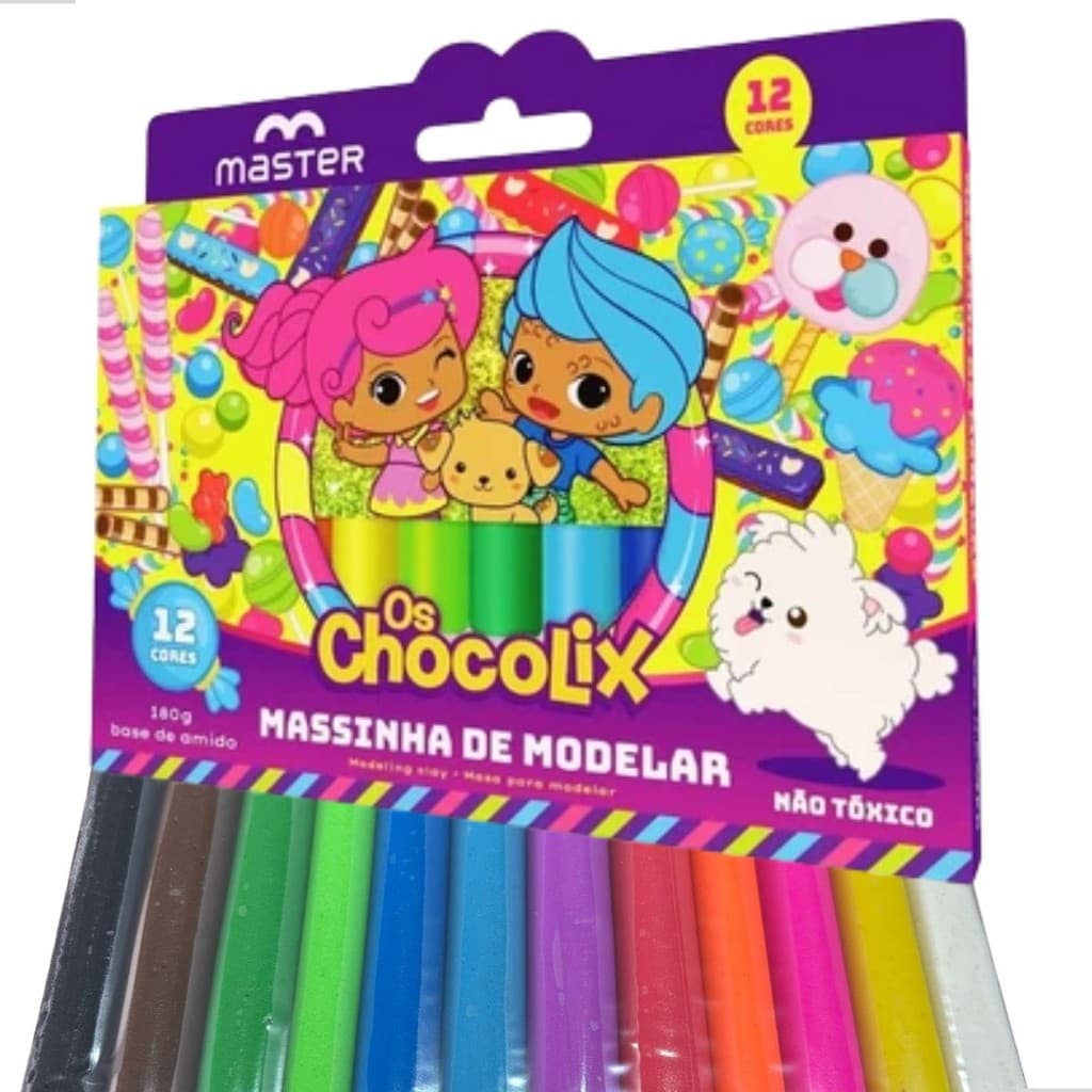 Massinha de Modelar Escolar CHOCOLIX 12 CORES 180G Infantil
