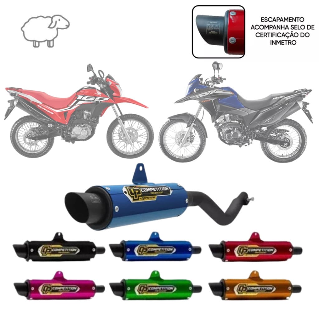 Escapamento Ponteira Cano Preta Moto Honda Modelos Nxr Bros 160 e Xre 190 2015 a 2023 Competition