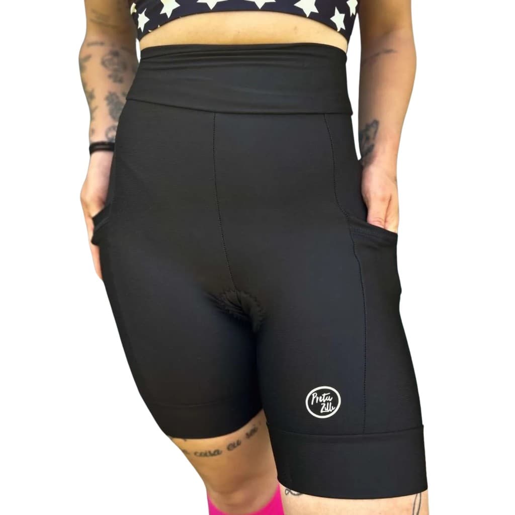 Bermuda Ciclista Feminina PP ao Plus Size Com Bolso e Barra Preta Espuma ou Gel