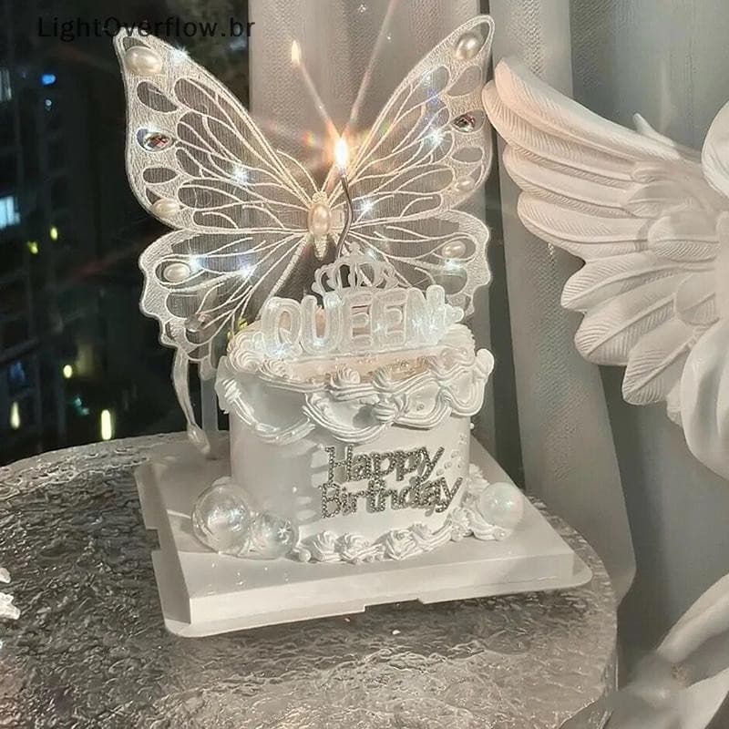 [LightOverflow] Decoração De Topo De Bolo De Dia Dos Namorados Feita À Mão Com Inserção Grande Rainha Mãe Feliz Aniversá