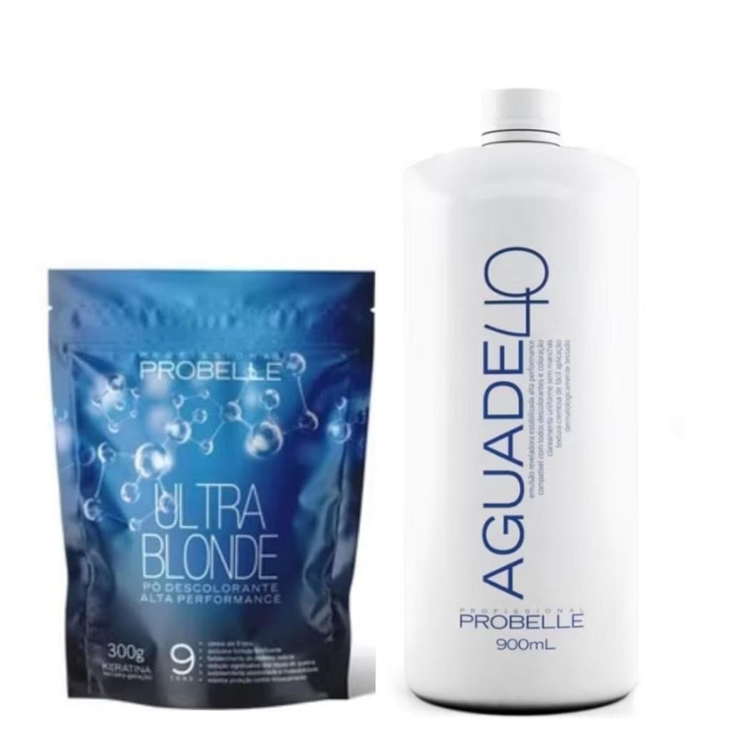 Kit Pó Descolorante ALTA PERFORMANCE STAND POUCH 300 G + Agua Oxigenada 40V  900 Ml  Probelle