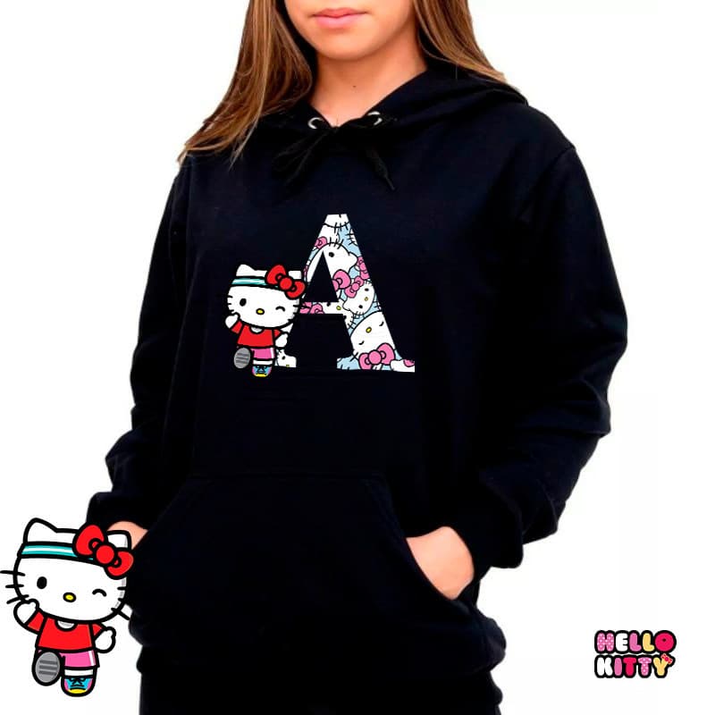 Moletom Canguru Hello kitty Letter Letras Do Alfabeto ABCD Hoodie Aloha Unissex Feminino Unissex