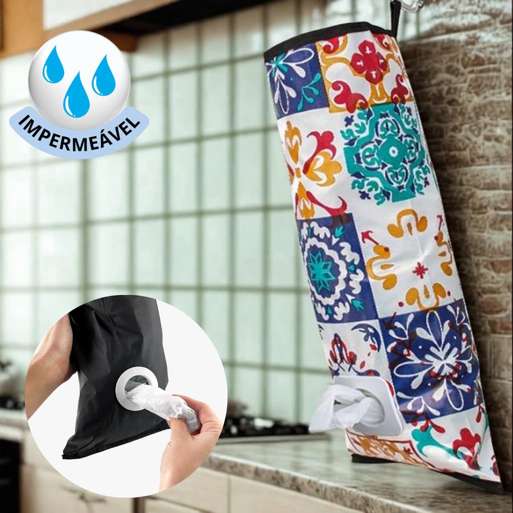 Puxa Saco 50cm Organizador Porta Sacolas Impermeável com Estampa Cozinha Área de Serviço Suporte