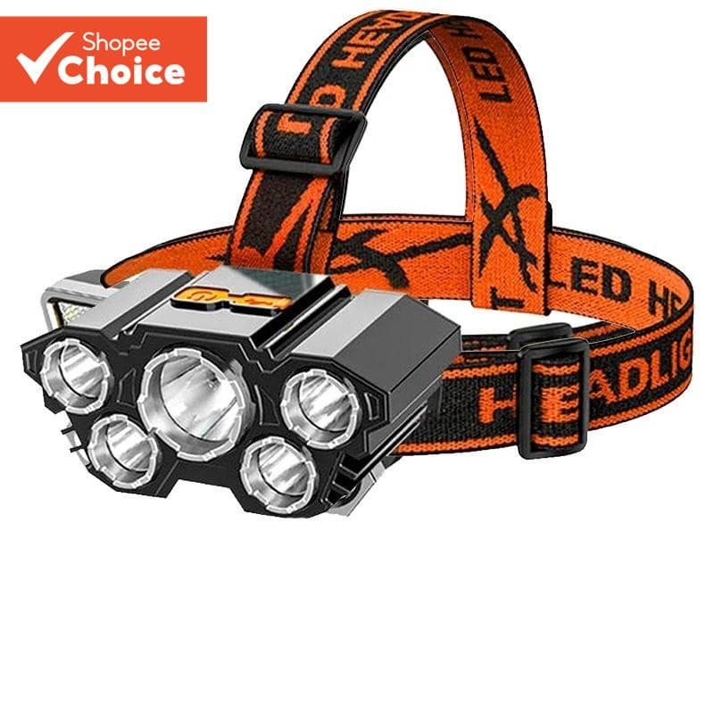 Luz De Pesca Recarregável USB De Cinco Cabeças-Farol LED À Prova D'água De Longa Distância , Adequado Para Camping E Not