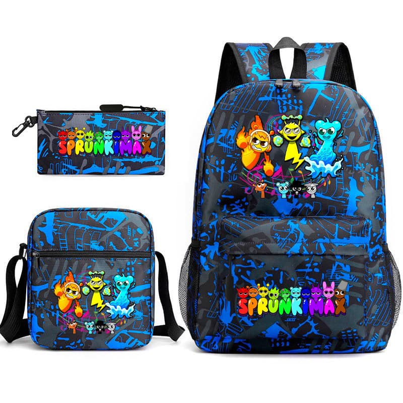 Mochila Periférica para Estudantes do Ensino Fundamental Rhythm Box, Mochila de Ombro Duplo Sprunki Cartoon Starry Sky,