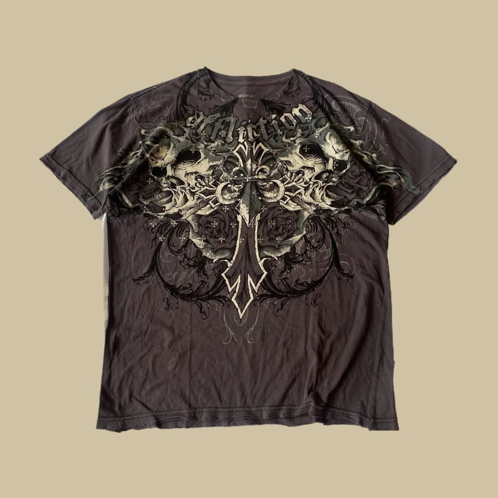 Y2K Afliction T Camisa Vintage Punk Hip Hop Impressão Gráfica Oversized Feminina Em Torno Do Pescoço Algodão Manga Curta