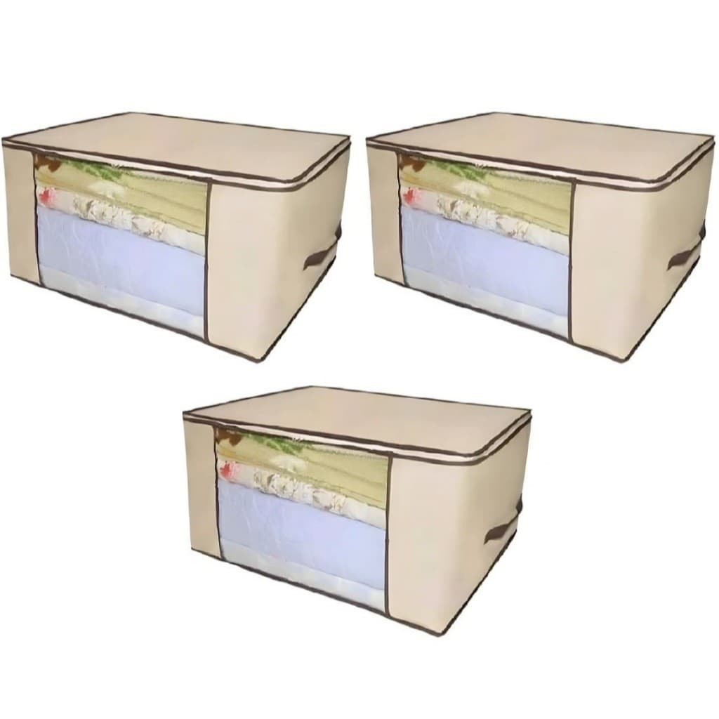 Kit 3 Organizadores Multiuso Marfim Com Zíper TNT 60x45x30cm - Envio 24hrs!