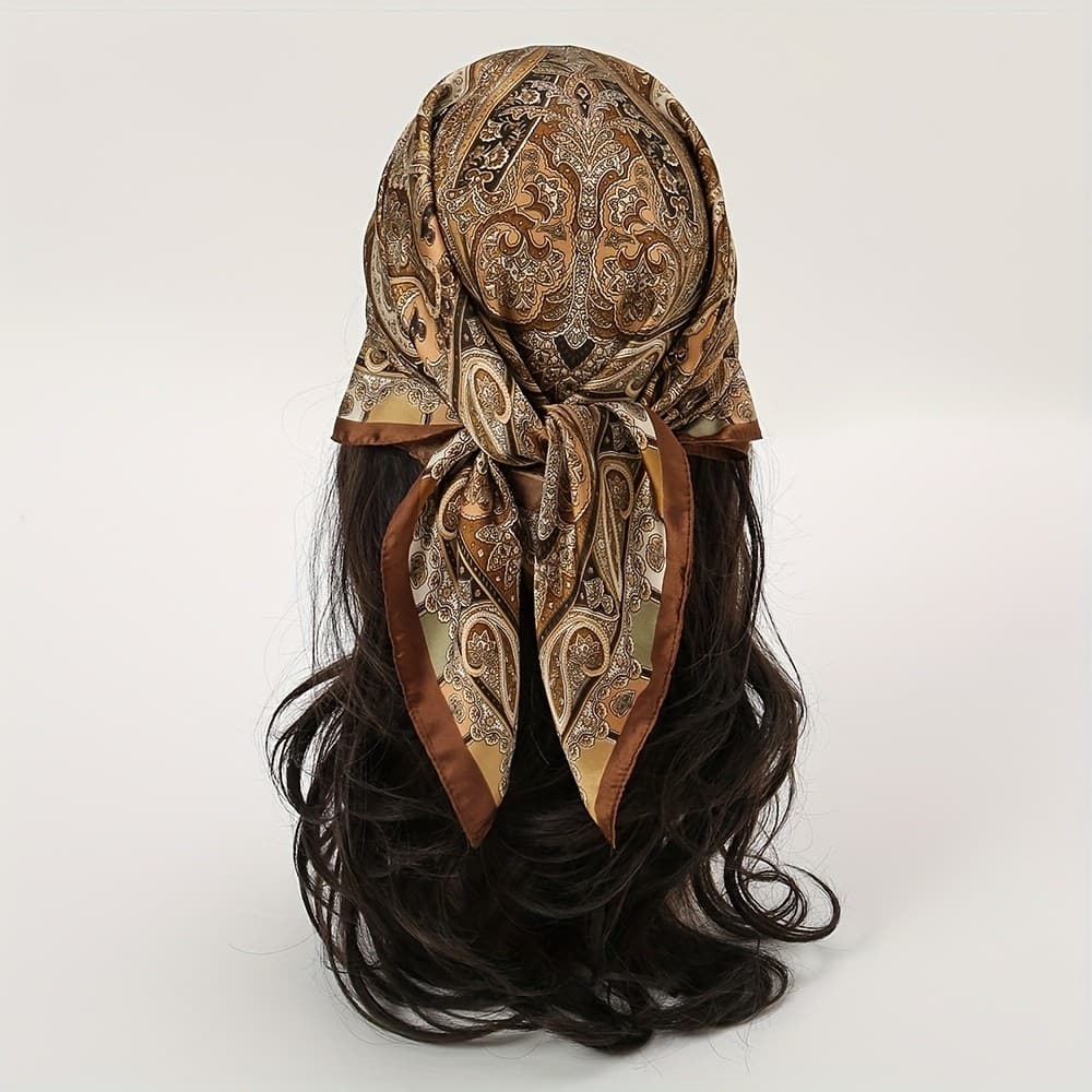 1 Peça Lenço Feminino Com Estampa Paisley Marrom Dourado Design Floral Quadrado Leve De Poliéster Para O Verão Casual St