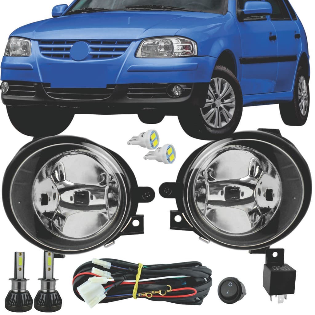 Kit Farol Milha Neblina VW Gol Saveiro Parati G4 2006 07 08 09 10 11 A 2014 + Super LED