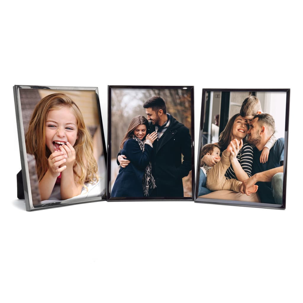 Kit 3 Porta Retratos 15x20 Cor Chumbo Cromado Em Metal Luxo
