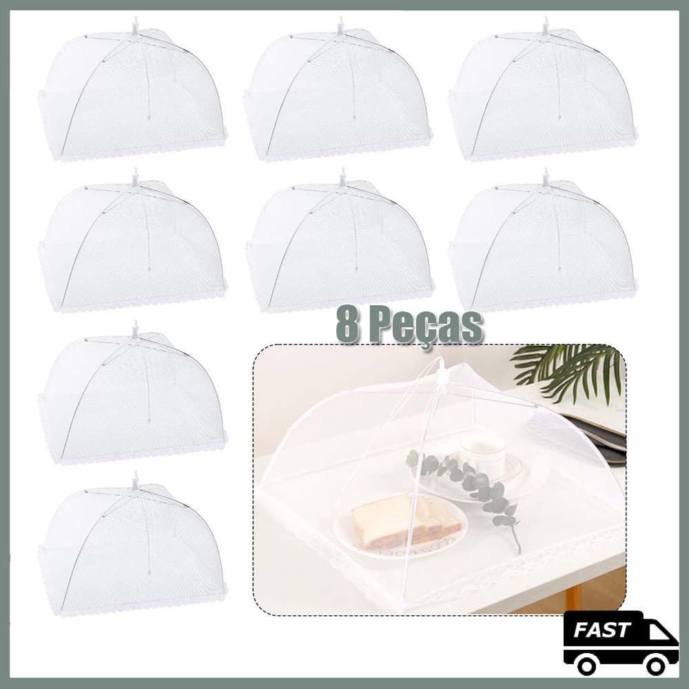 kit 8 peças Protetor Alimento Grande Tela Mosquiteiro Tule Higiene e Organização Cozinha 43x43x20cm