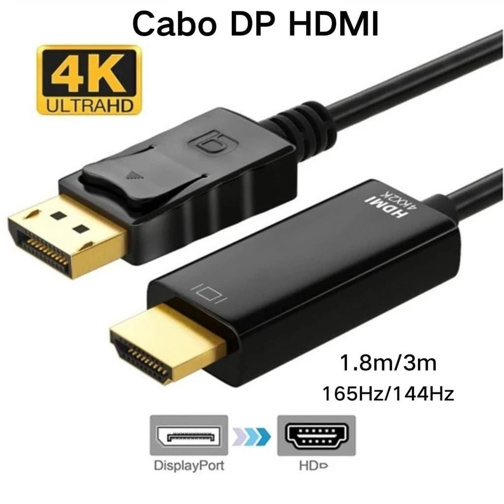 Cabo Displayport Para Hdtv e Dp 4K 165Hz/144Hz Para Hdtv 1,8m / 3m