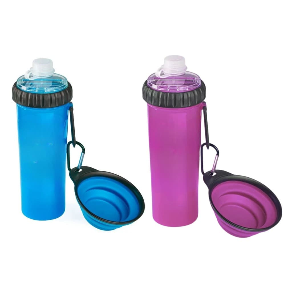 Kit 2 Dispenser Portátil Comedouro E Bebedouro Plastico BPA Free 3 em 1 Pratico Azul E Rosa
