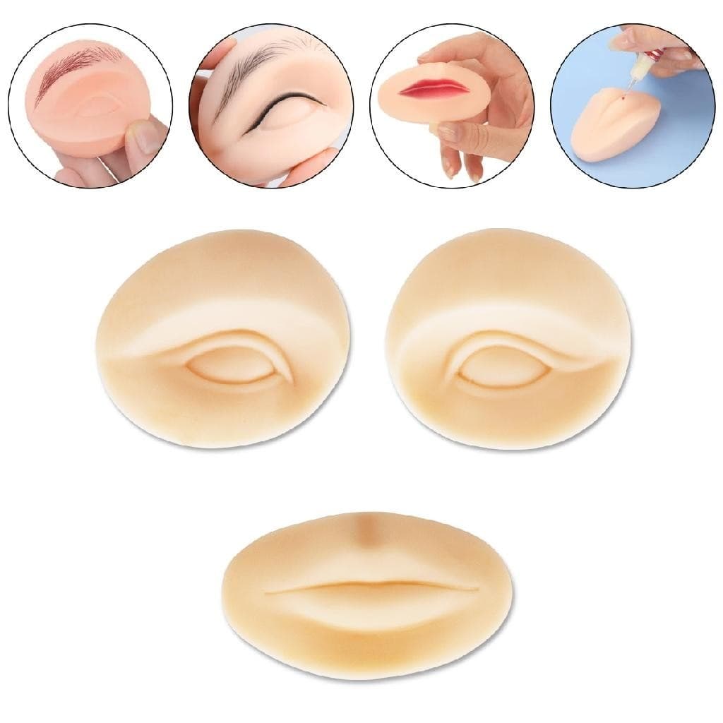 Kit Molde Silicone Olhos e Boca Treino Micropigmentação Make Alongamento Cílios Design Sobrancelhas
