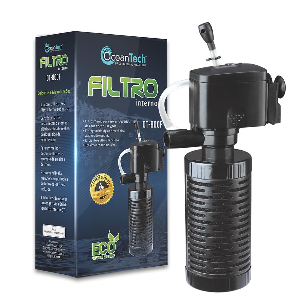 Filtro Interno Ocean Tech OT-800F 300 L/h com Bomba para Aquário até 75 L