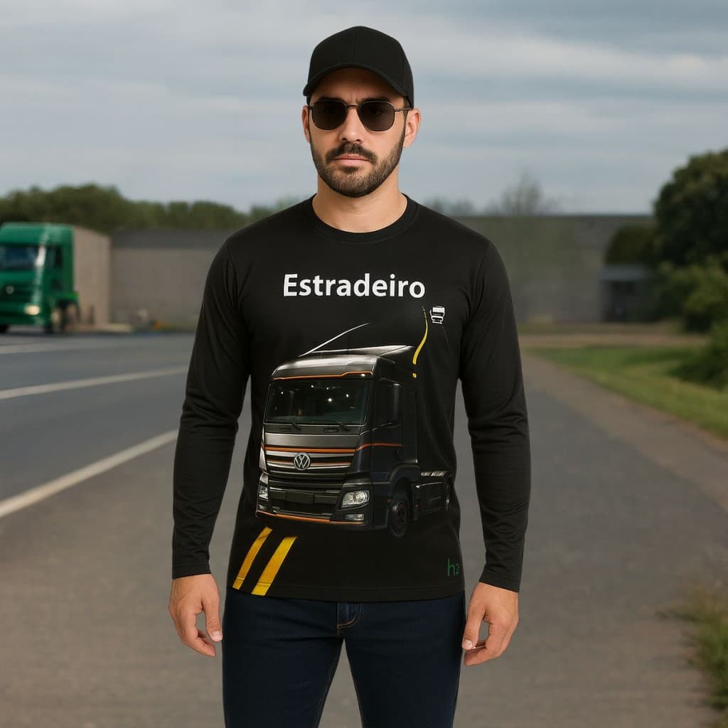 Camiseta UV Carga Pesada Caminhoneiro – Proteção Solar e Estampa Realista de Caminhão