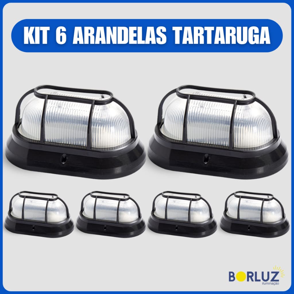 Kit 6 Luminárias de Parede Arandela Tartaruga Com Grade Bivolt E27 Área Externa e Interna 110v 220v