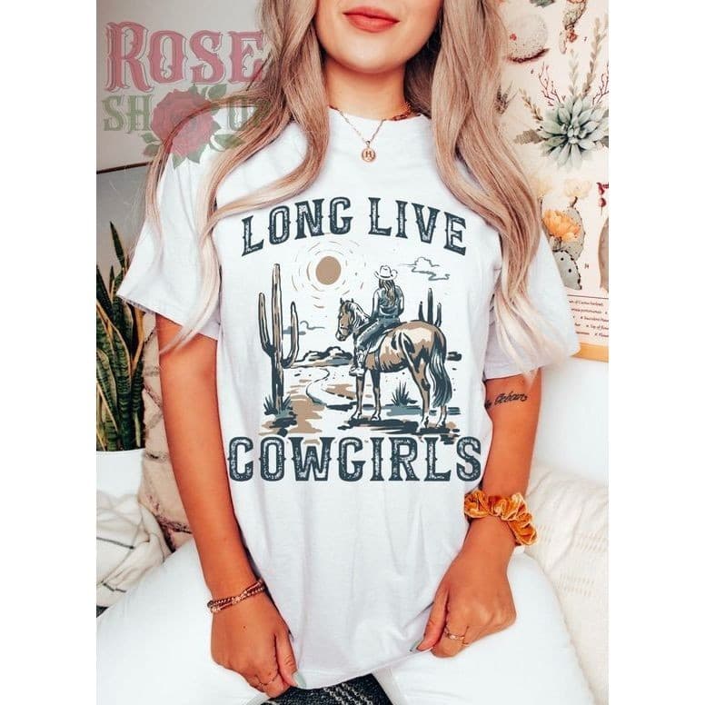 Camiseta Premium em Algodão Puro SISI Camiseta Coutry Feminina Estampada Long Live CowGirls Moda Boiadeira