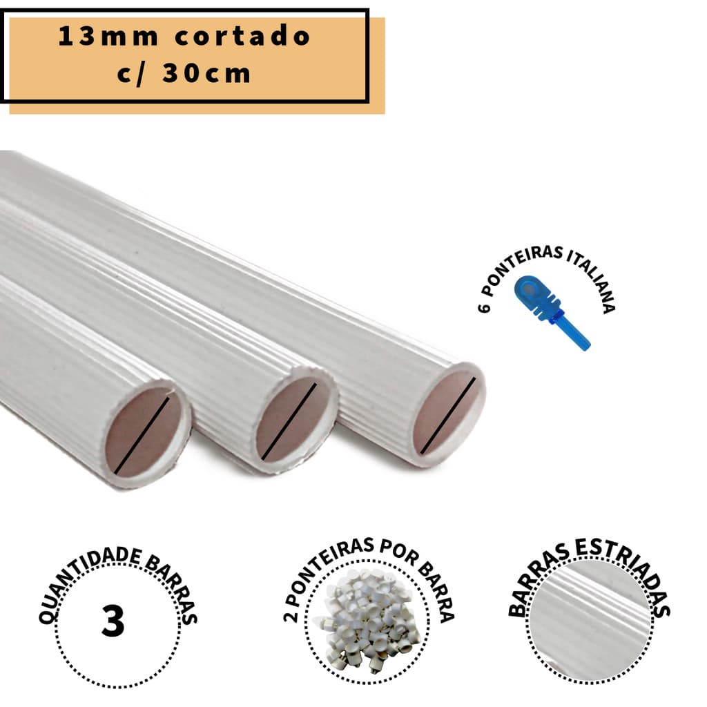 Kit 3 Barras 30cm 13mm + 6 Ponteiras Italianas - Passaros Bird Gaiola Viveiro