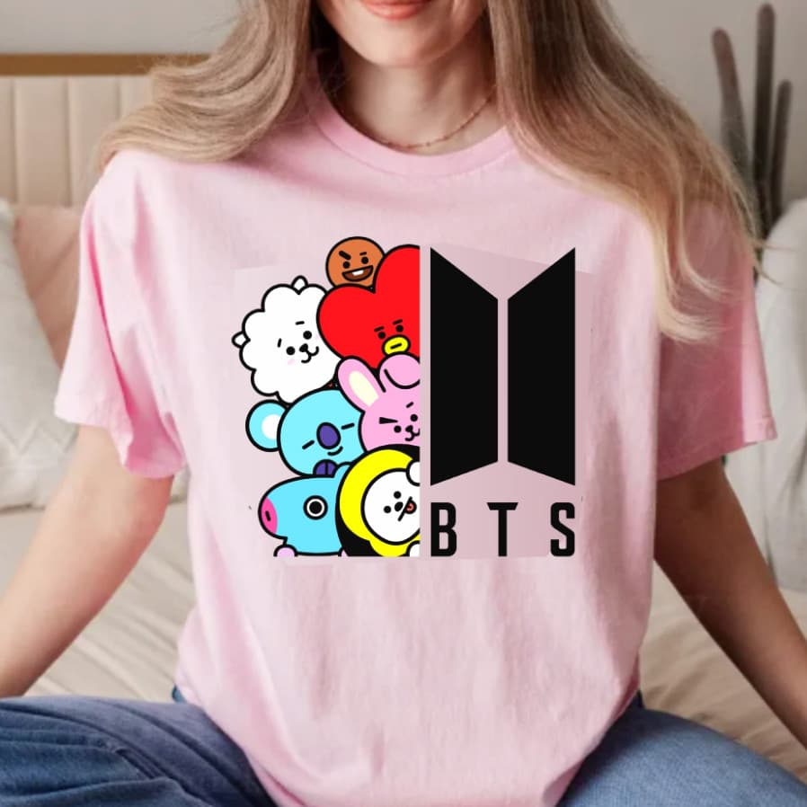 Camiseta Feminina Premium BT21 BTS Kpop Tata Chimmy Cooky RJ Koya Shooky Mang Van Envio Imediato