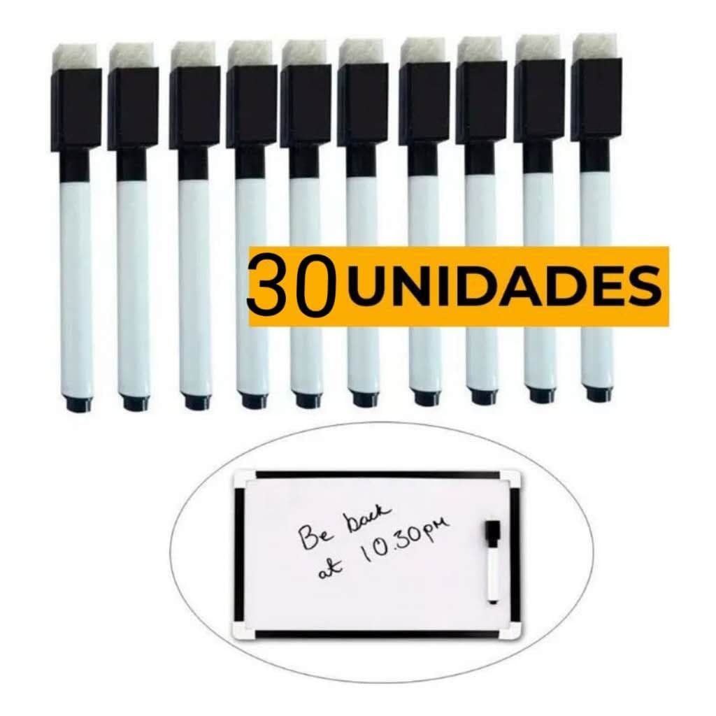 30 Canetas Para Quadro Branco Com Apagador e Imã- Tinta Preta Ou Colorida