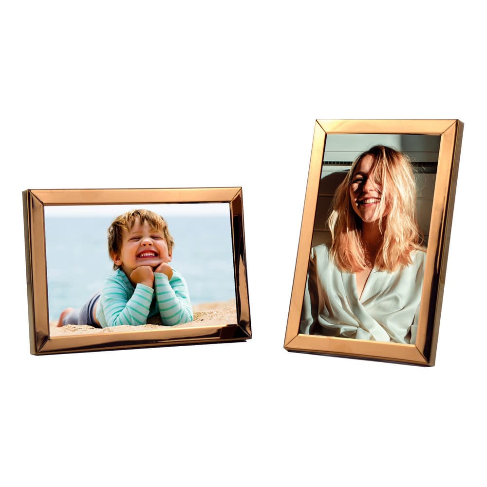 Kit 2 Porta Retratos Foto 10x15 Rosé Gold Metal - Clássico