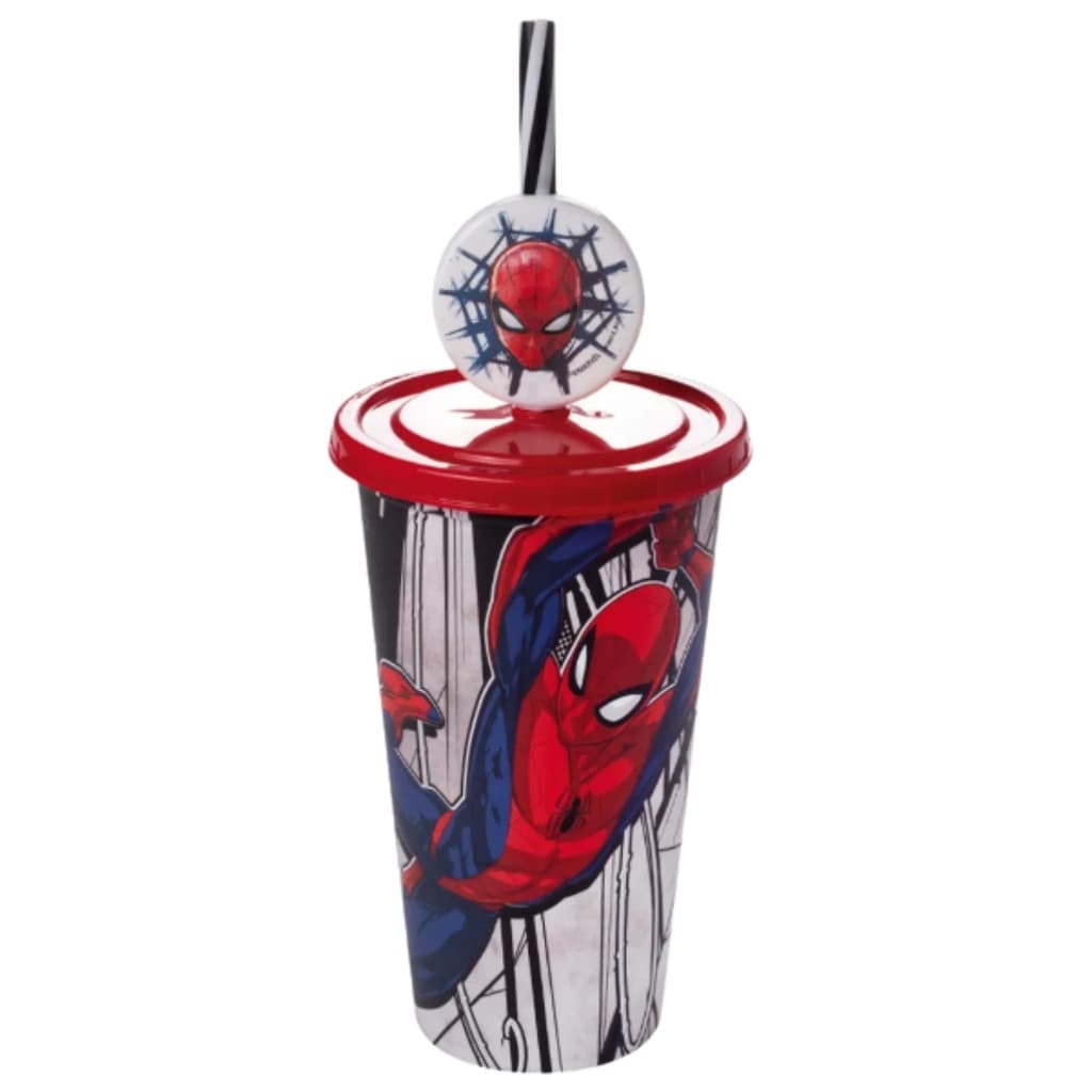 Copo Infantil Refrigerante Suco Água Com Pin Homem Aranha 500 Ml Plasútil