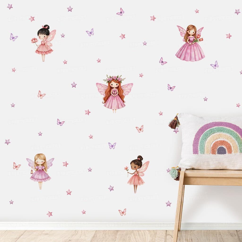 Adesivo Fadas Parede Infantil Lavável Seguro Criativo Fácil Aplicação Quarto Menina