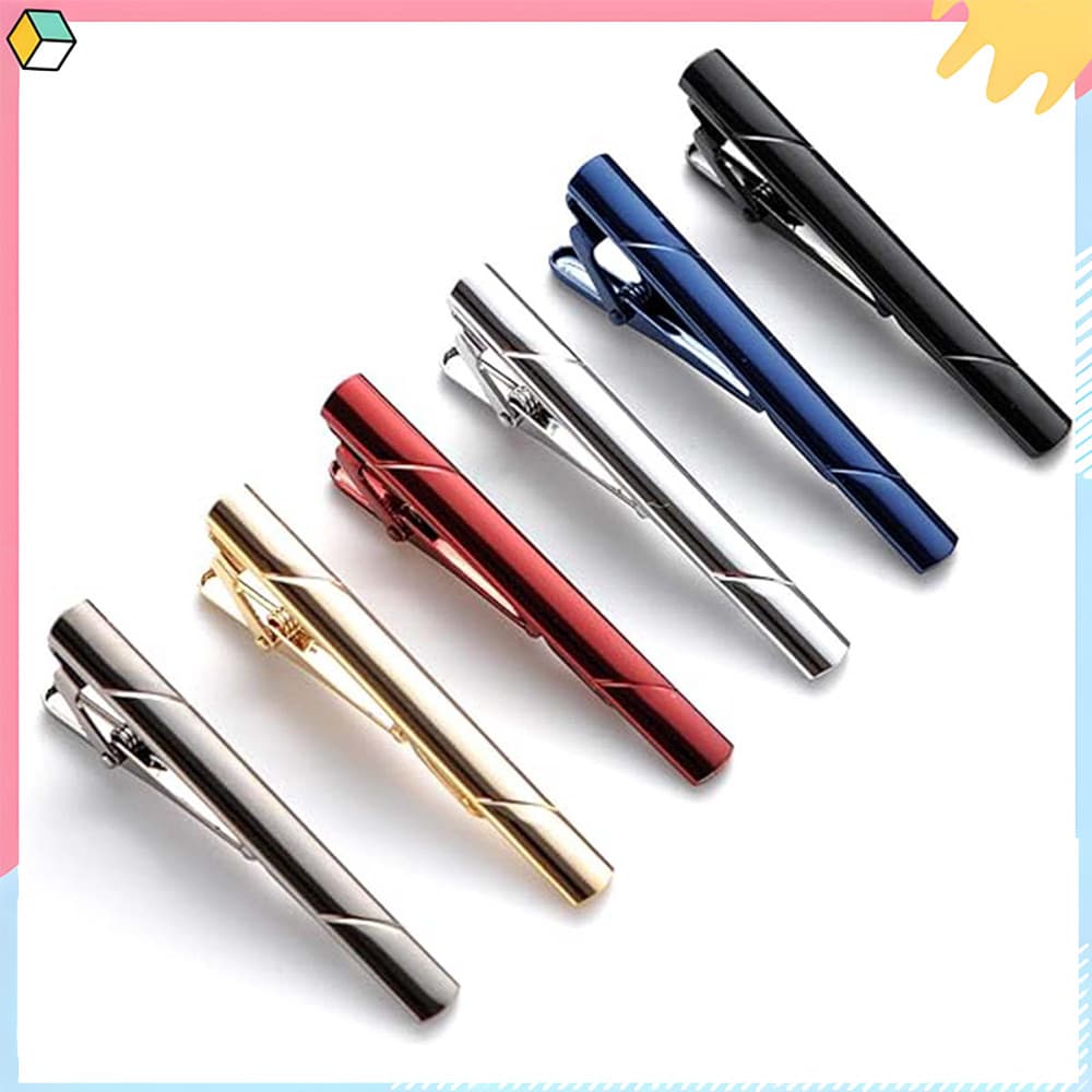 Kit 6 Prendedores De Gravata Em Cobre, 6 Cores, Modelo Com Frisos, Não Enferrujam, Presente Marido ou Pai, 58 mm × 6 mm