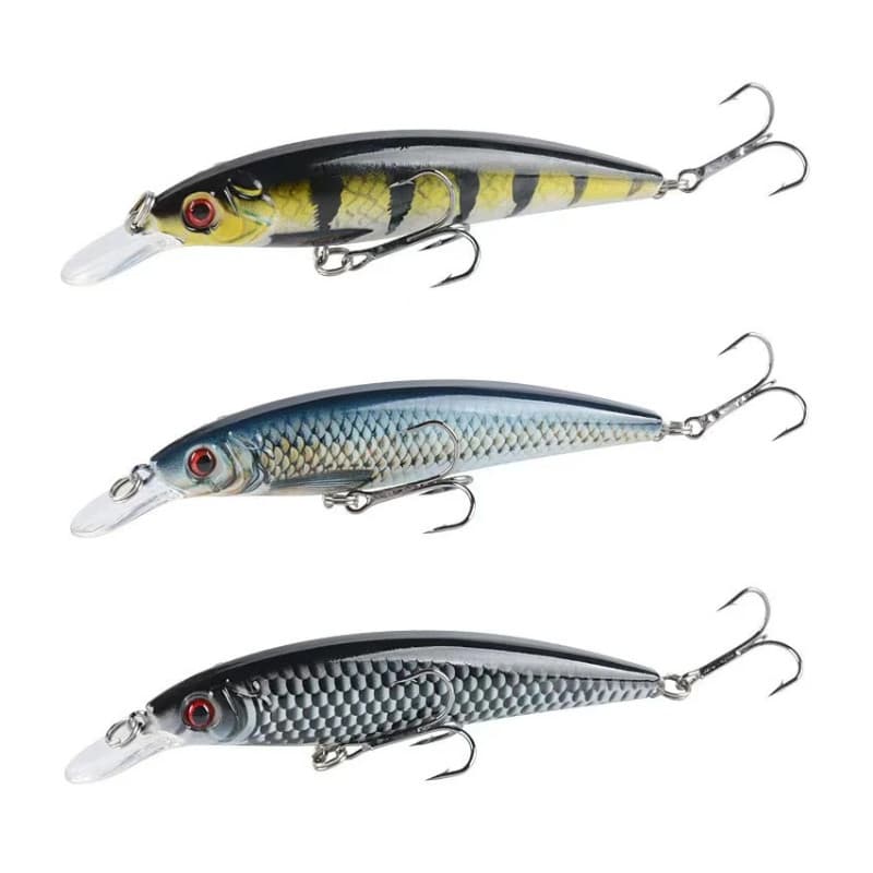 Kit 3 Iscas Artificiais Minnow Fundo 11cm 13g + Caixa