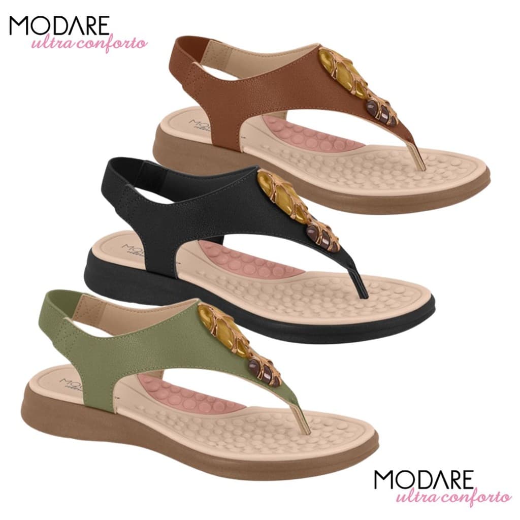 Sandalia Feminina Modare Ortopedica Esporão Fascite Plantar Elastico Pedras Ref: 7174.123