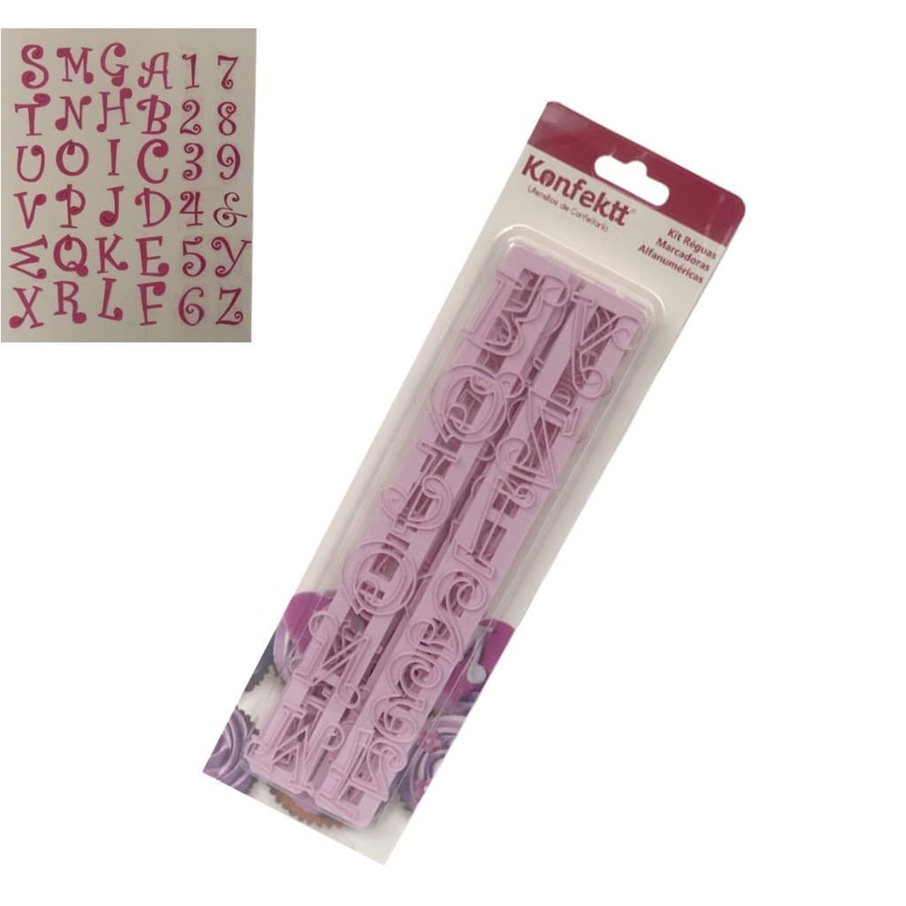 Kit Cortador Letras Números Régua Pasta Americana Konffekt Biscoito