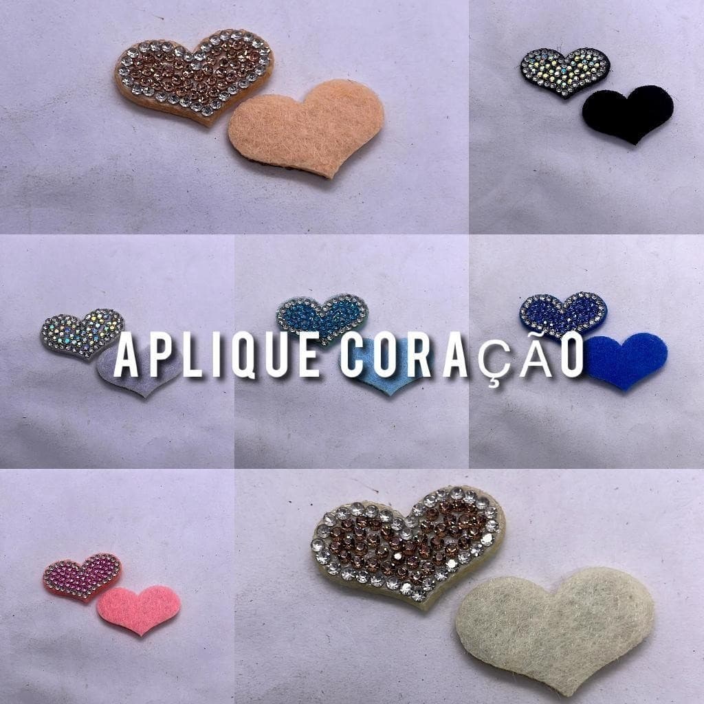 Kit 50 20 10 Apliques Coração Strass Bordado para Roupas Bolsas Customização Artesanato Decorativo