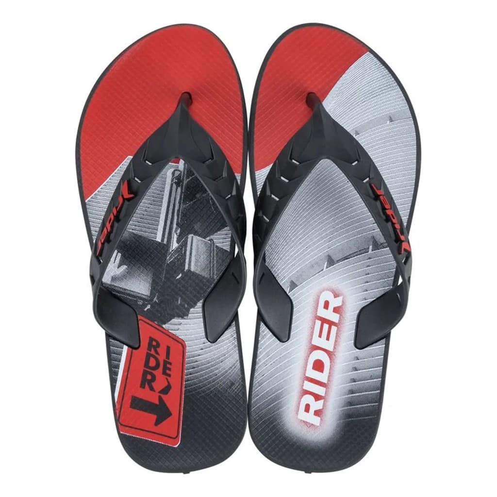 CHINELO MASCULINO RIDER STREET CITY PRETO E VERMELHO 12107
