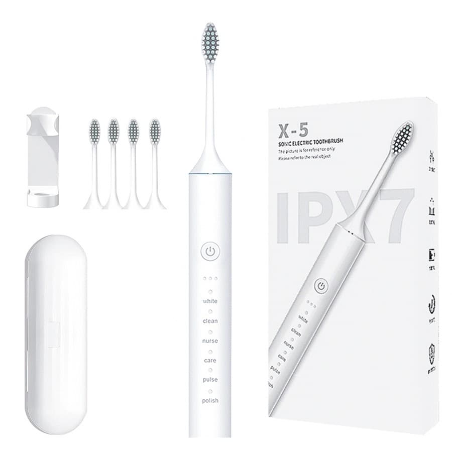 Escova de Dentes Elétrica X5 - Branco Marfim + 4 Escovas - Resistência à Água IPX7
