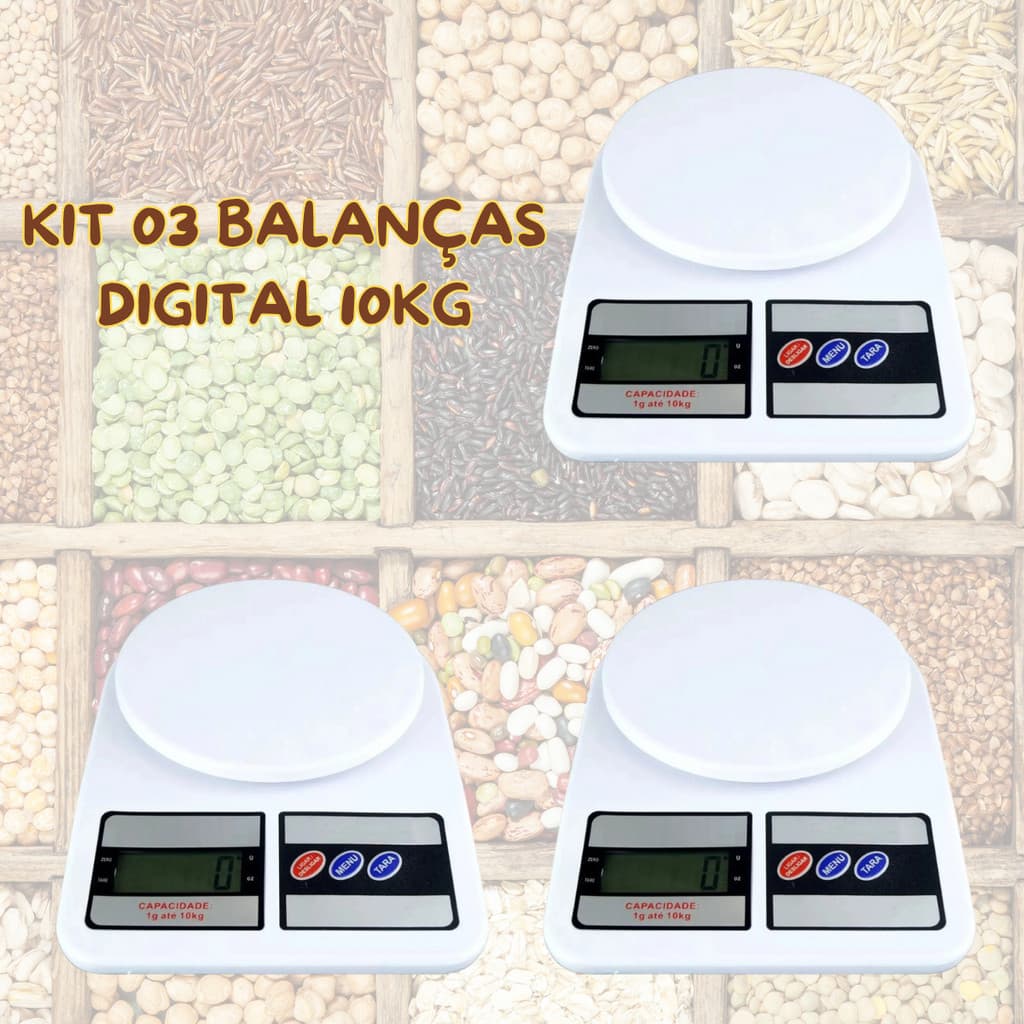 Kit 3 Balanças Digital p/ Cozinha Precisão Utensílio Doméstico Portátil Nutrição Dieta Culinária Fitnes Confeitaria 10Kg