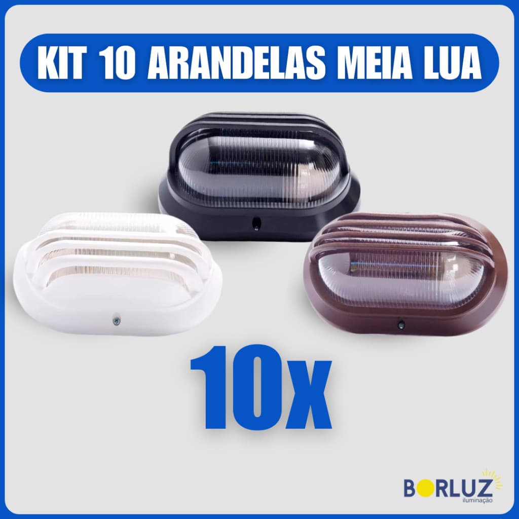 Kit 10 Luminárias de Parede Arandela Tartaruga Meia Lua Bivolt E27 Área Interna e Externa 110v 220v