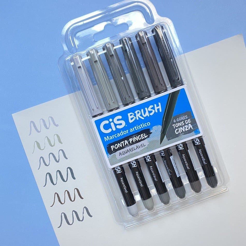 Caneta Cis Brush Tons de Cinza com 6 Cores
