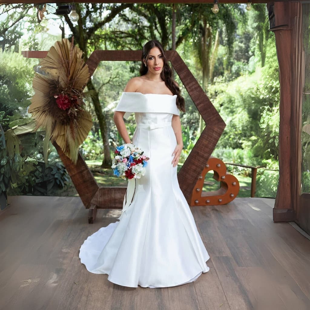 Vestido Noiva Ombro a Ombro Sereia Religioso Elegante Festa Casamento Feminino