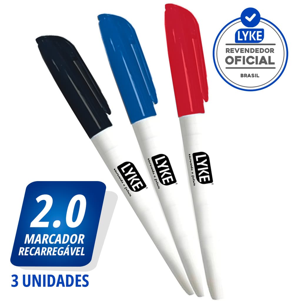 Kit 3 Canetas Marcador Recarregável Para Quadro Branco Lousa Com Apagador 3 Cores