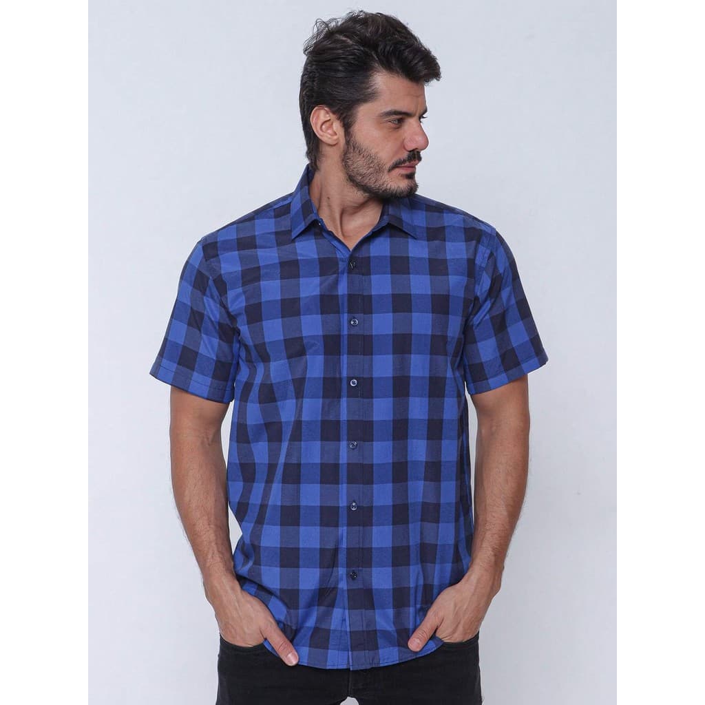 Camisa xadrez masculina casual slim fit de manga curta Slim Fit Estilo moderno e versátil
