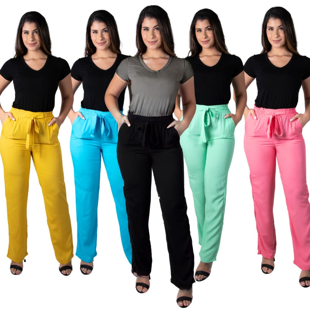 Calça Alfaiataria Feminina Social Cintura Alta Elegante Casual com Bolso